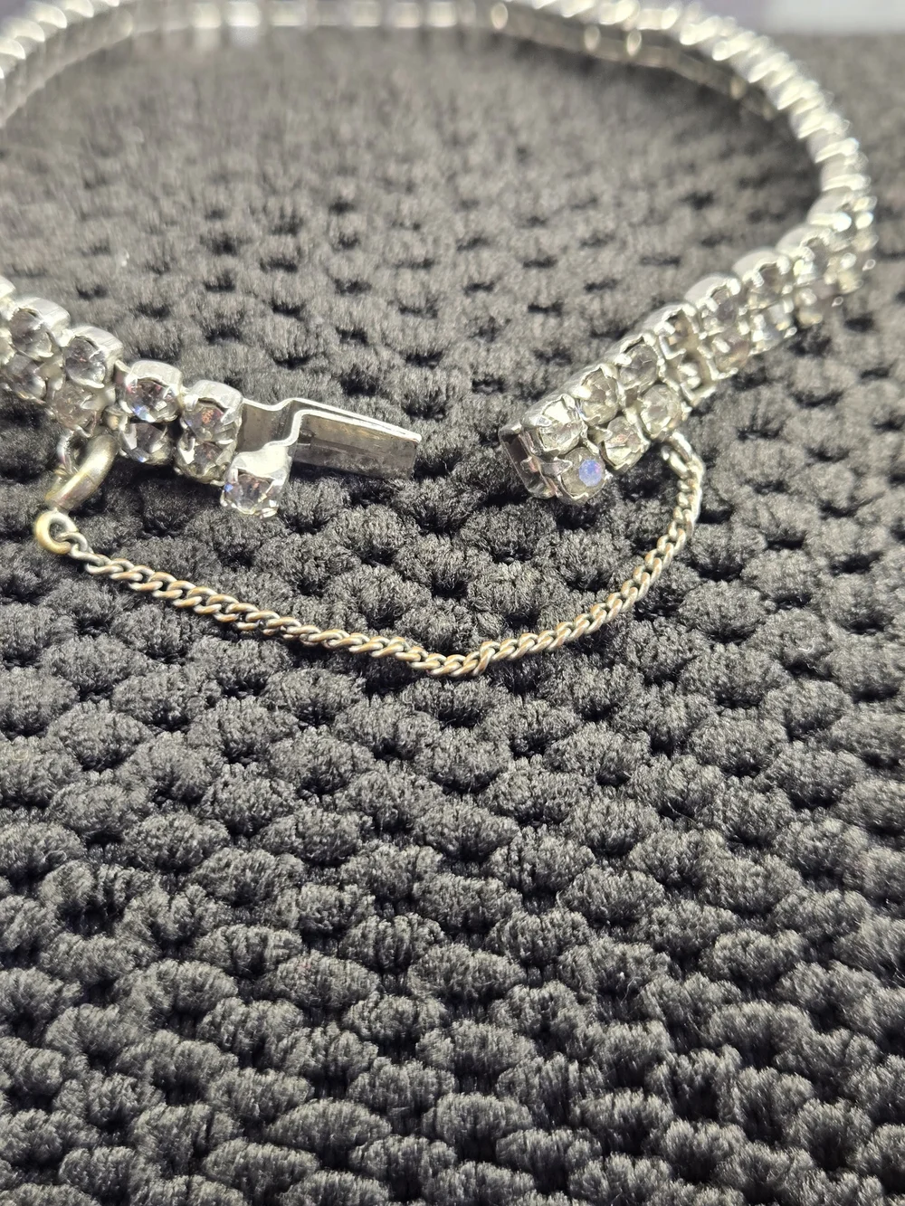 Vintage Kramer Silver Crystal Tennis Bracelet Missing Stones Clear Rhinestones